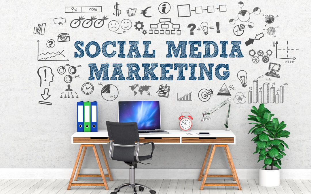 social media marketing above office deask